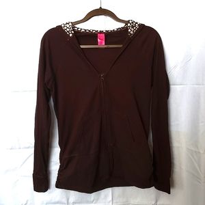 Material Girl Full Zip Sweater w/Hood S, Black w/White Details